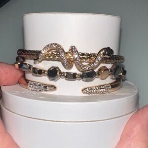 Luxurious Gold and Black Snake Bracelet Set